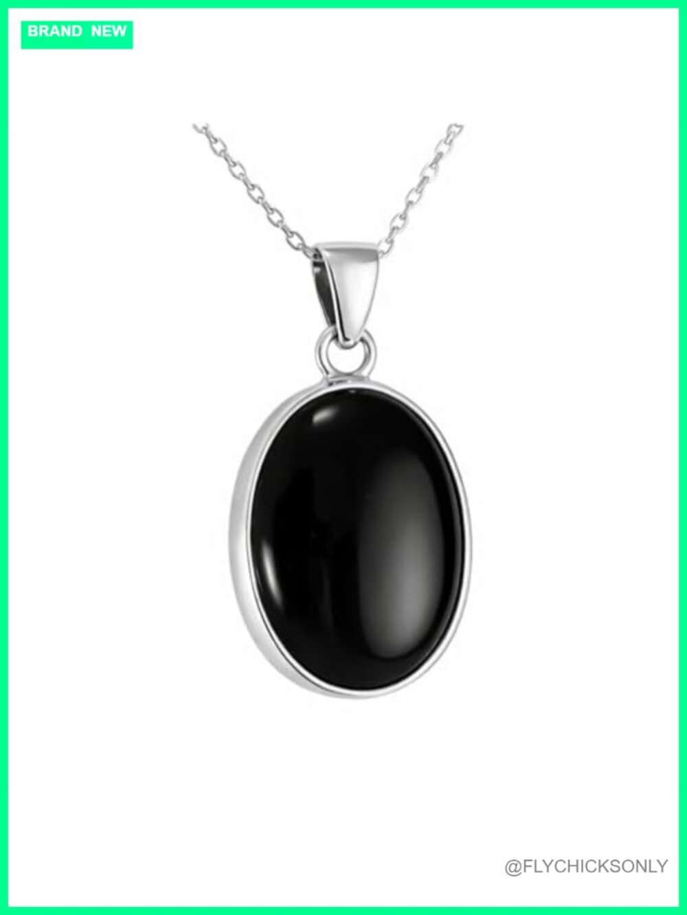 925 Sterling Silver Oval Black Onyx Handmade Pendant Necklace 16+2in Women